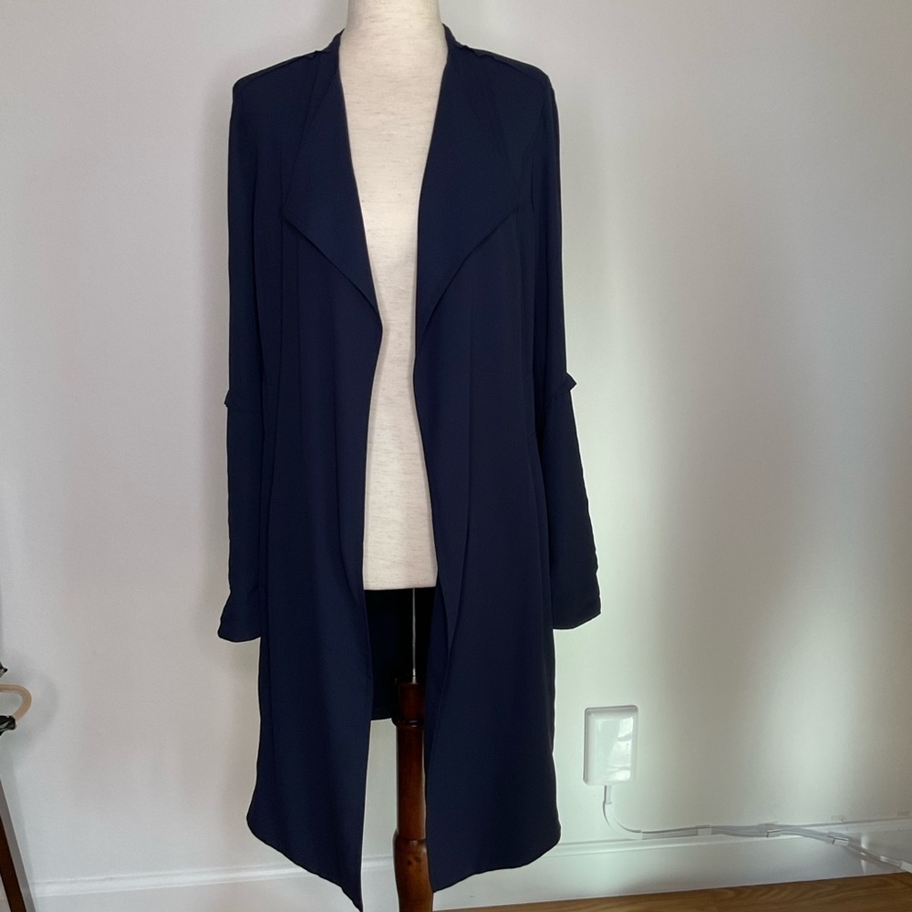Babaton Quincy Belted Trench Coat Flowy with Pockets in Navy XXSmall - Picture 2 of 15